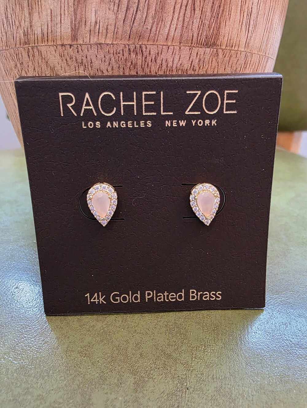 Rachel Zoe Gold Teardrop Earrings with Pale Off White Centers
